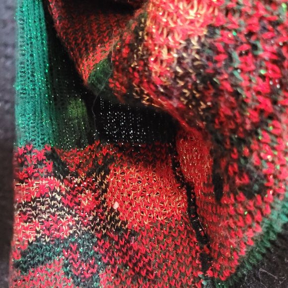 Vintage Christmas Sweater Poinsettia Black Red Dana Scott Acrylic Size Medium - Picture 10 of 15